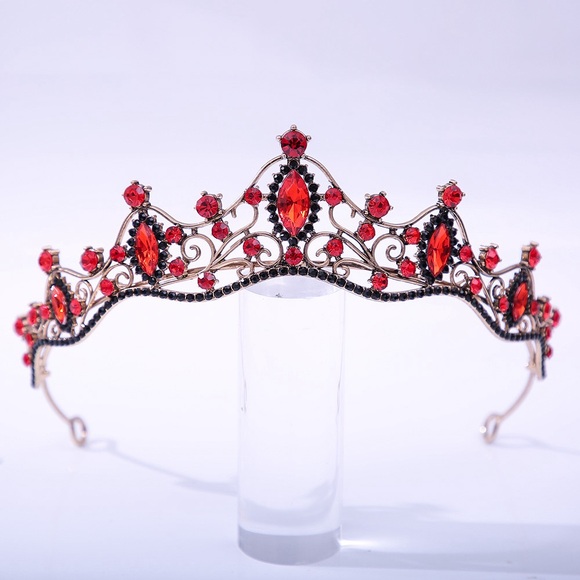 Vintage Accessories - Vintage Red Crystal Tiara with Gold Filigree